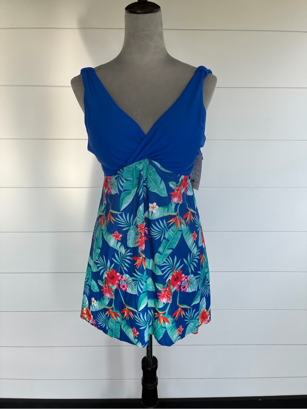 Zatow Bright Blue Tropical Floral women’s Two-Piece Swim Dress/shorts NWT/0278